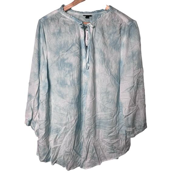 Torrid Blouse Women s Size 1X Turquoise Tie Dye Tie Neck Long Sleeve Flowy - Picture 1 of 10